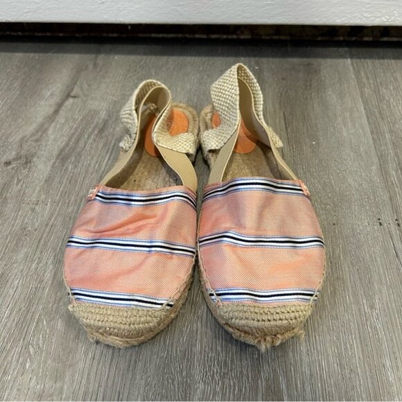 Coach Women’s Rayanne Pink Blue Stripe Tan Espadrilles Sandals Flats Size 8 - Picture 2 of 7